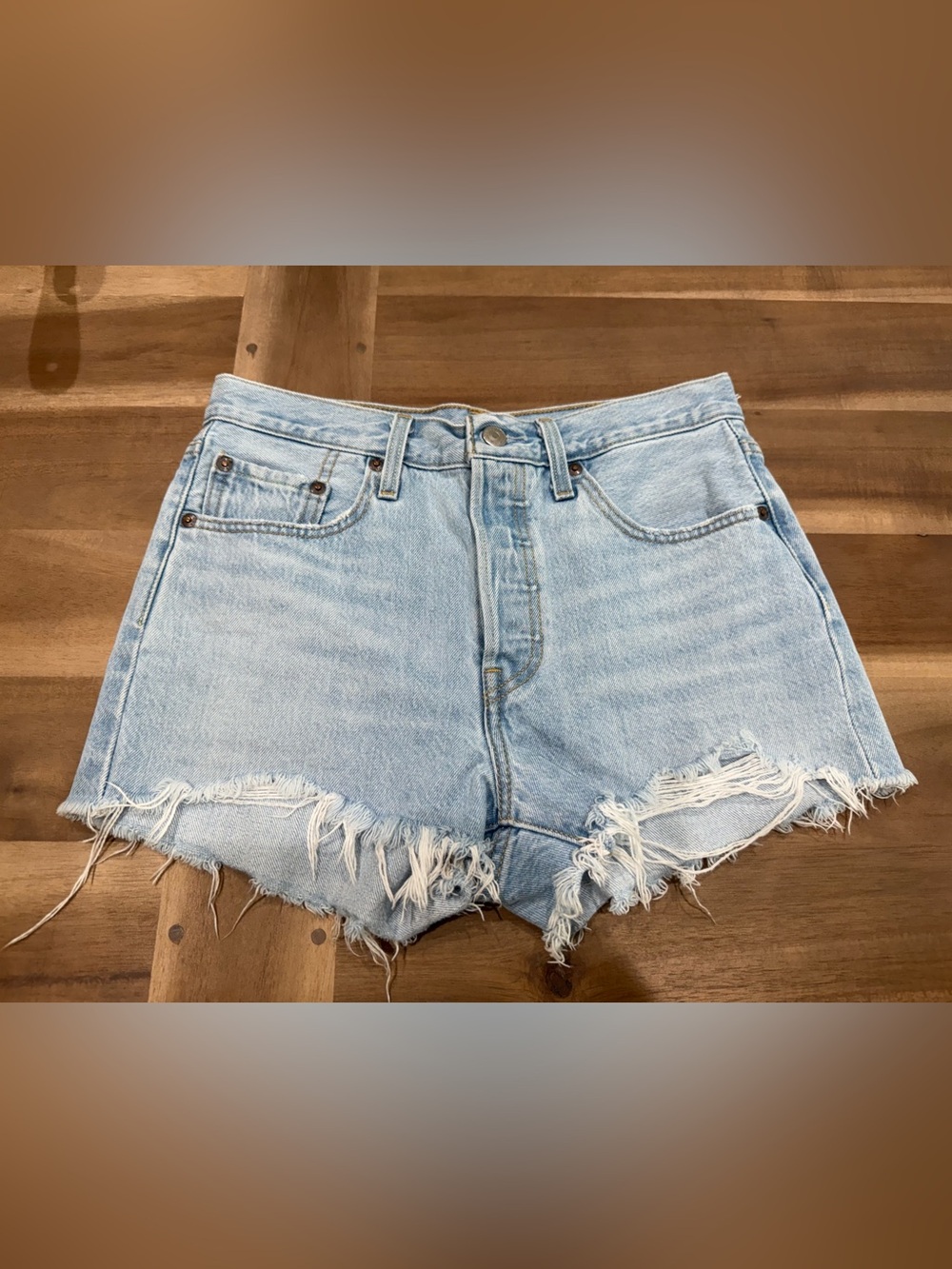 Levi's Light Blue Distressed Cutoff Jean Shorts- Levi’s 501